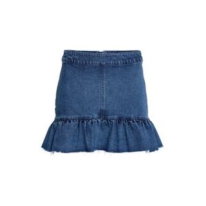 H&M | Frayed Raw Edge Denim Flounce Y2K Mini Skirt Exposed Back Zipper Deep Blue